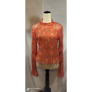 Free People NWT (L)Semi-sheer, mock neck, long sleeve, floral print, stretch fit